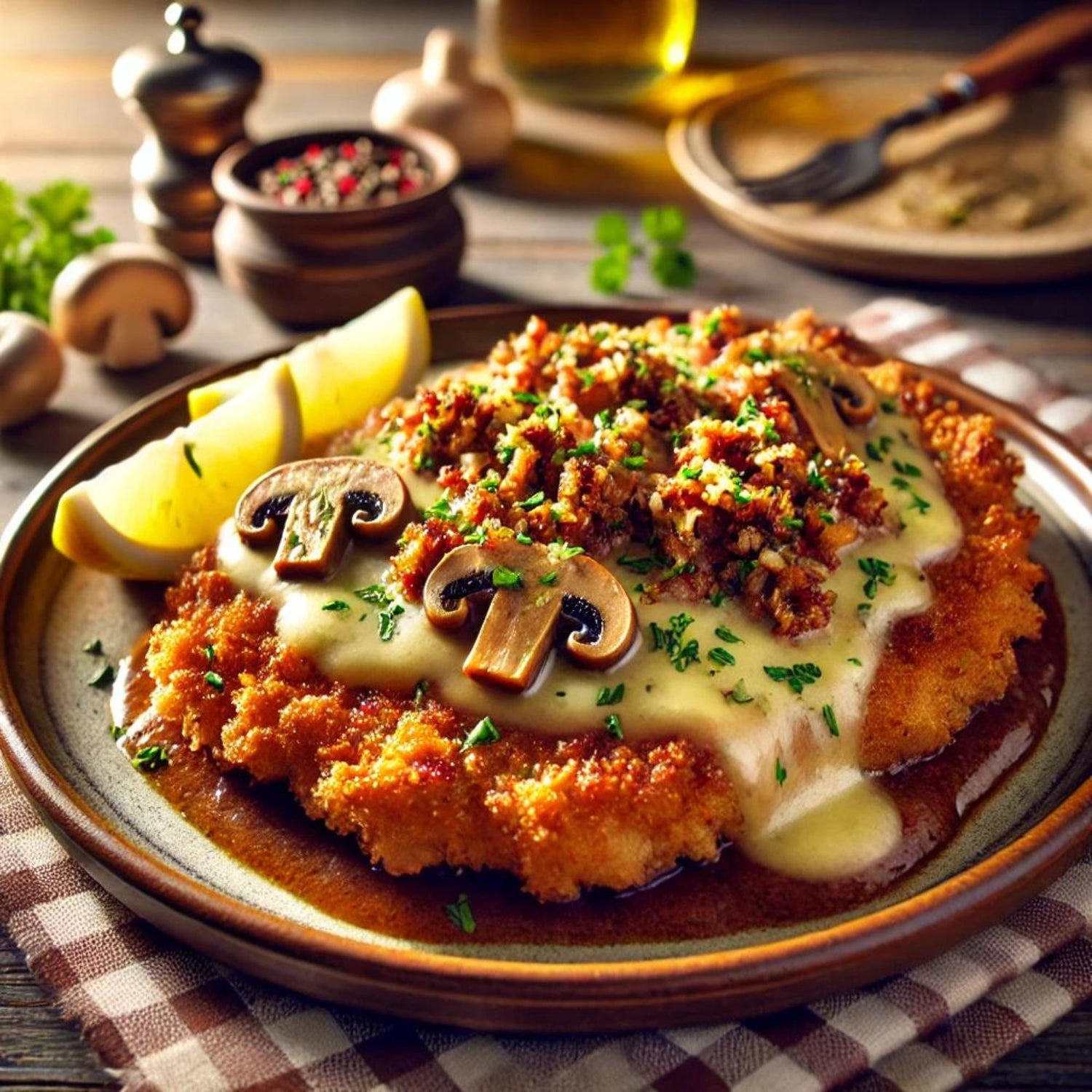 Rezeptidee: Schnitzel mit Ragout Fin überbacken